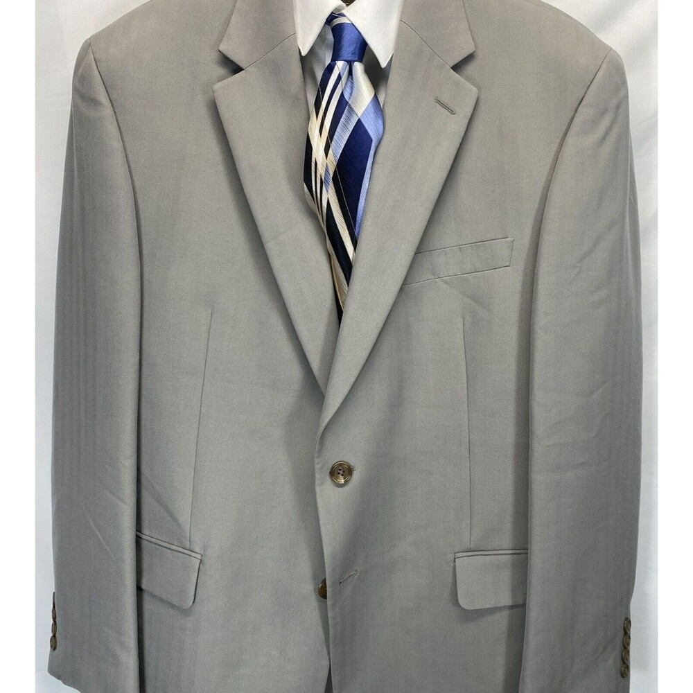 Chaps Rayon Blend 2 Button Gray Herringbone Suit Blazer Sport Coat 42R